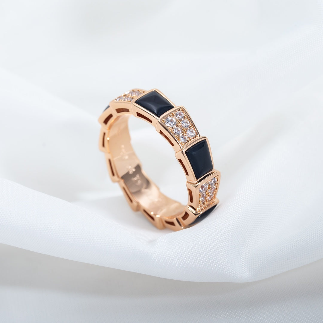 [Vicky]SERPENTI RING ROSA GOLD SCHWARZ MOP DIAMANT GEPAART 4MM