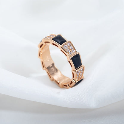 [Vicky]SERPENTI RING ROSA GOLD SCHWARZ MOP DIAMANT GEPAART 4MM