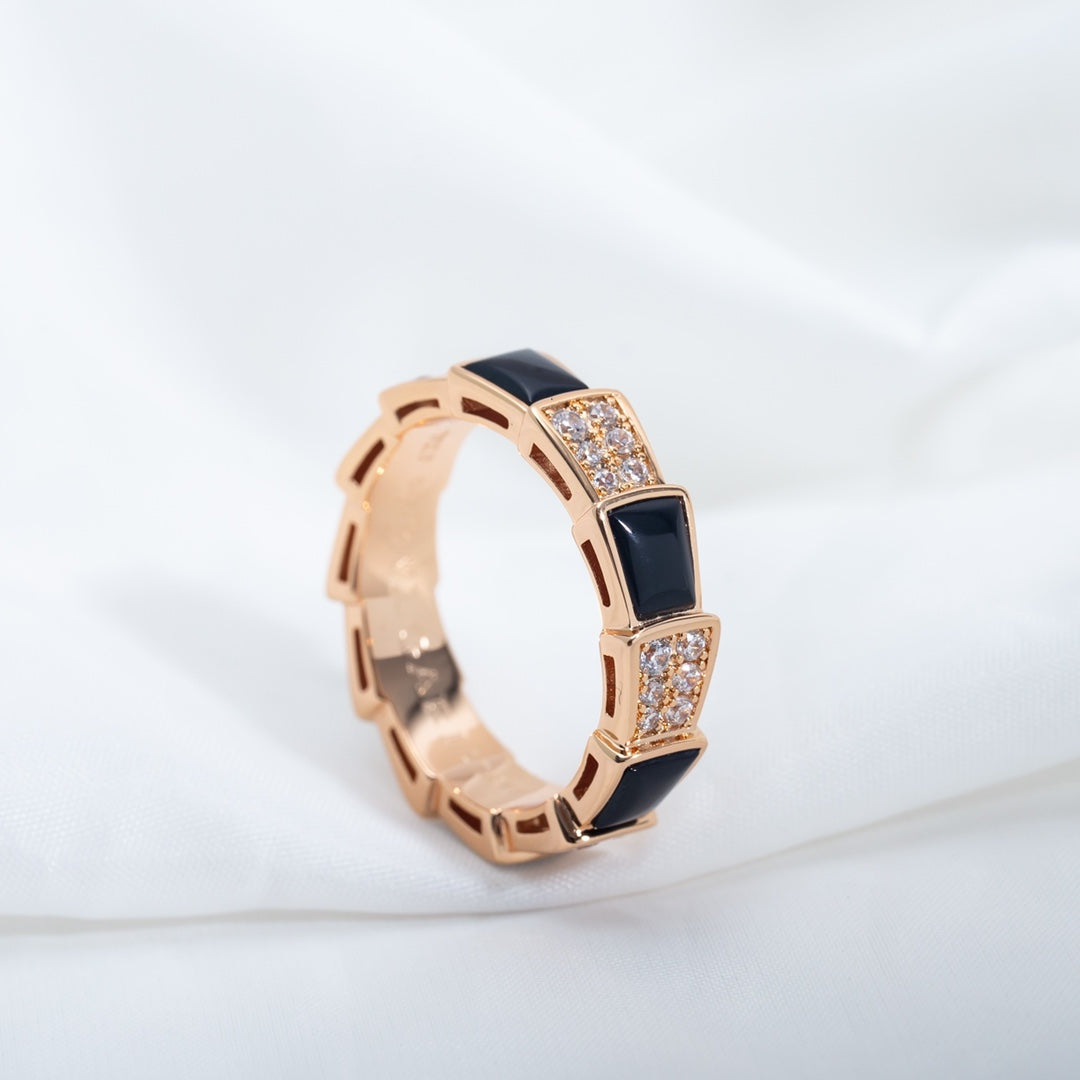 [Vicky]SERPENTI RING ROSA GOLD SCHWARZ MOP DIAMANT GEPAART 4MM