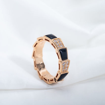 [Vicky]SERPENTI RING ROSA GOLD SCHWARZ MOP DIAMANT GEPAART 4MM
