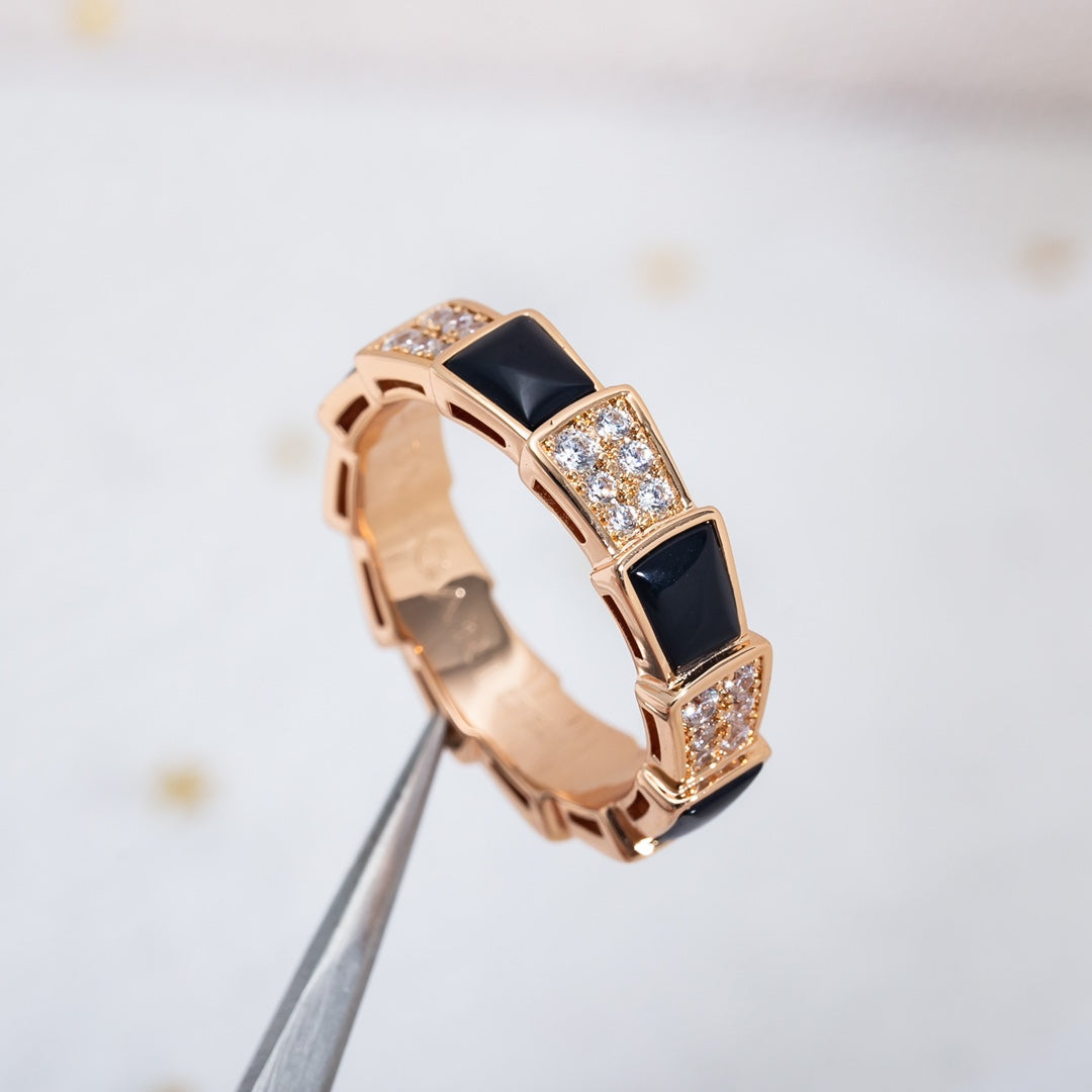 [Vicky]SERPENTI RING ROSA GOLD SCHWARZ MOP DIAMANT GEPAART 4MM