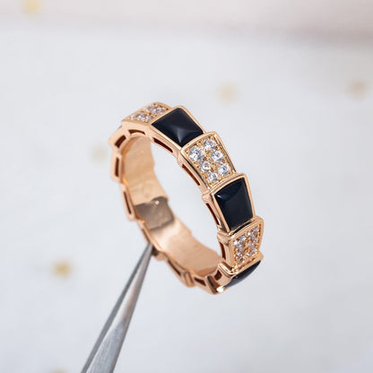 [Vicky]SERPENTI RING ROSA GOLD SCHWARZ MOP DIAMANT GEPAART 4MM