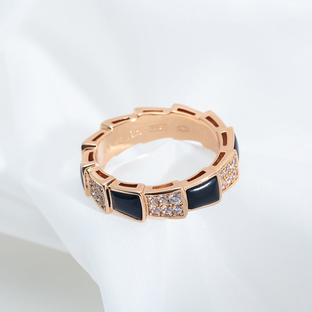 [Vicky]SERPENTI RING ROSA GOLD SCHWARZ MOP DIAMANT GEPAART 4MM