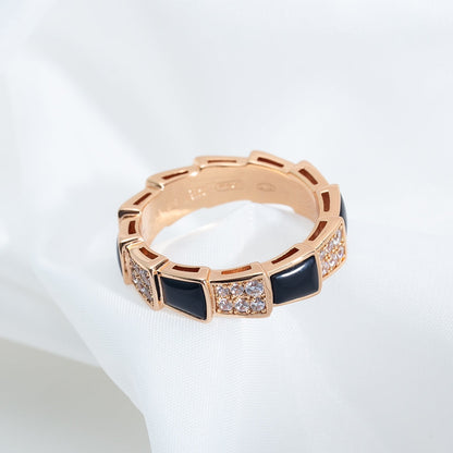[Vicky]SERPENTI RING ROSA GOLD SCHWARZ MOP DIAMANT GEPAART 4MM