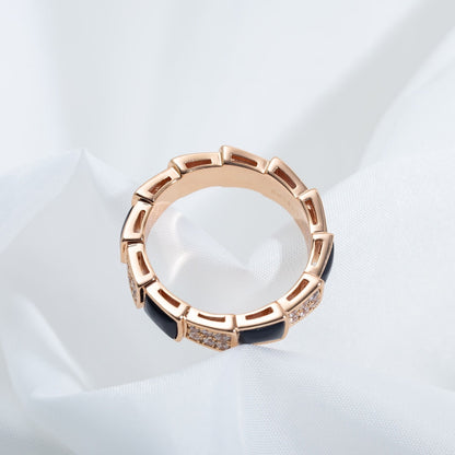 [Vicky]SERPENTI RING ROSA GOLD SCHWARZ MOP DIAMANT GEPAART 4MM
