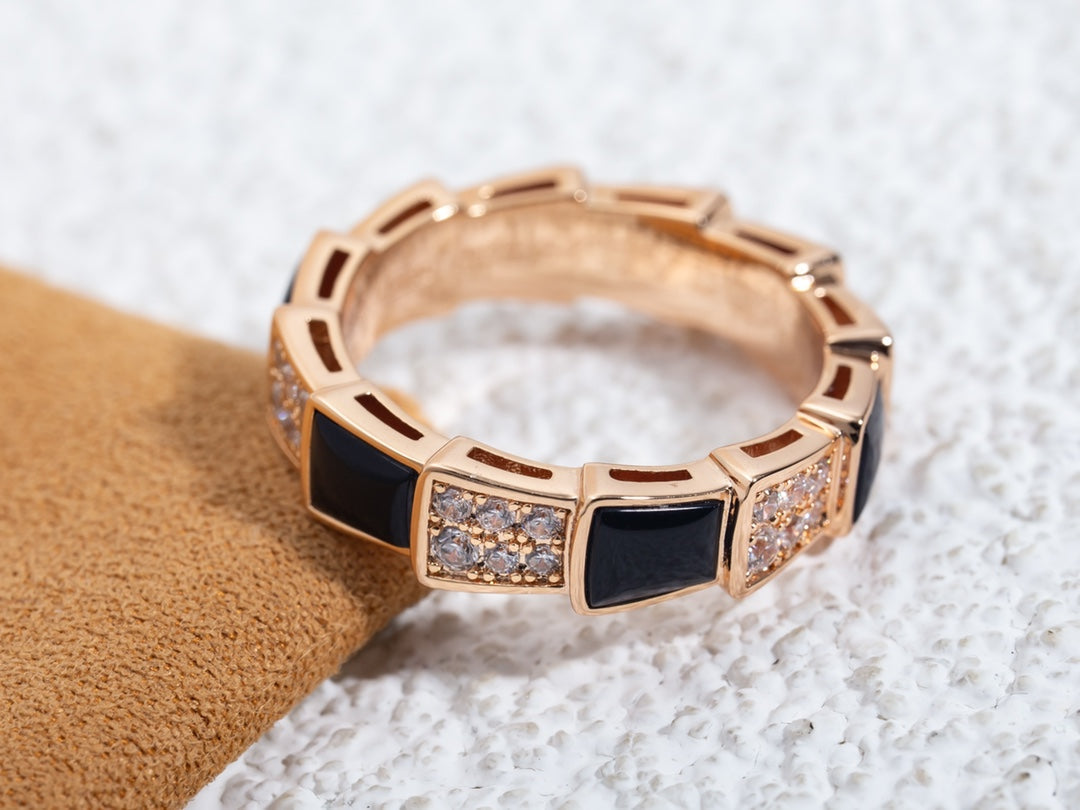 [Vicky]SERPENTI RING ROSA GOLD SCHWARZ MOP DIAMANT GEPAART 4MM