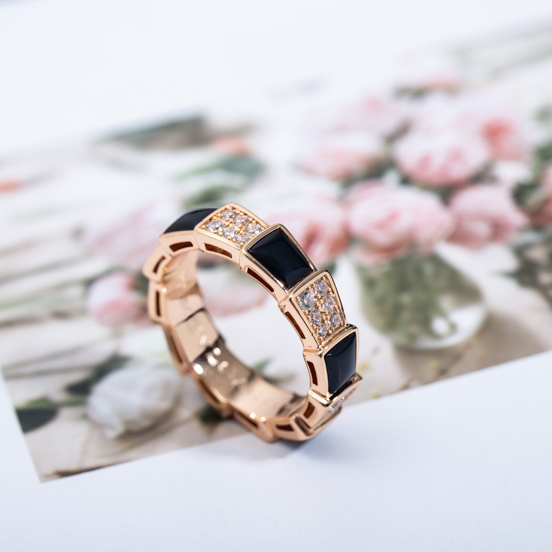 [Vicky]SERPENTI RING ROSA GOLD SCHWARZ MOP DIAMANT GEPAART 4MM