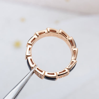[Vicky]SERPENTI RING ROSA GOLD SCHWARZ MOP DIAMANT GEPAART 4MM