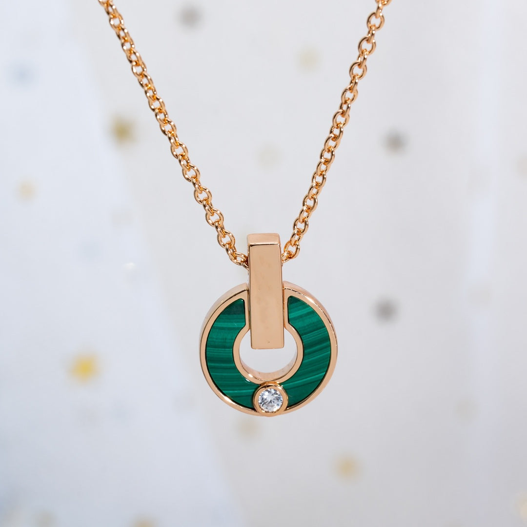 [Vicky]GARI NECKLACE PINK GOLD MALACHITE