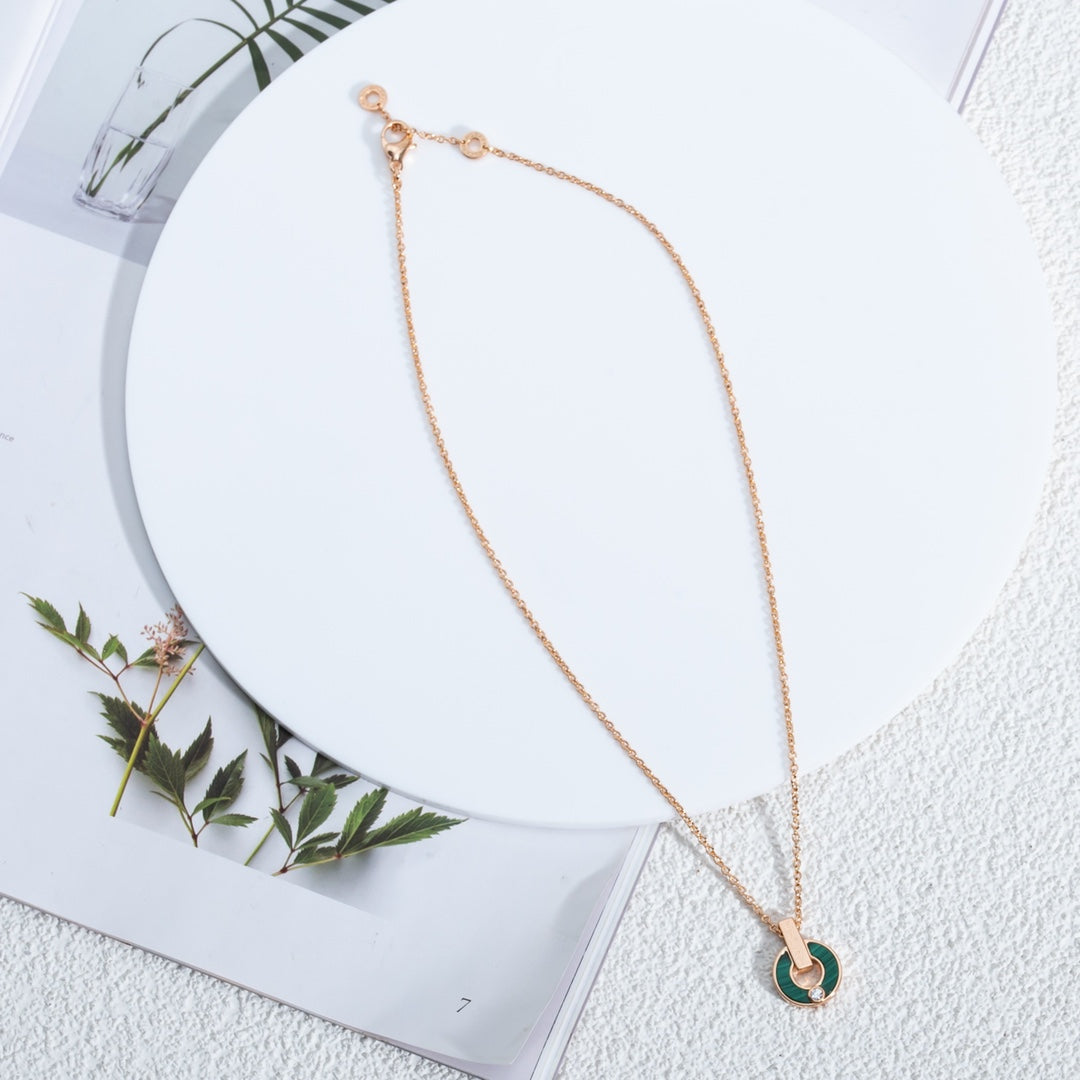 [Vicky]GARI NECKLACE PINK GOLD MALACHITE