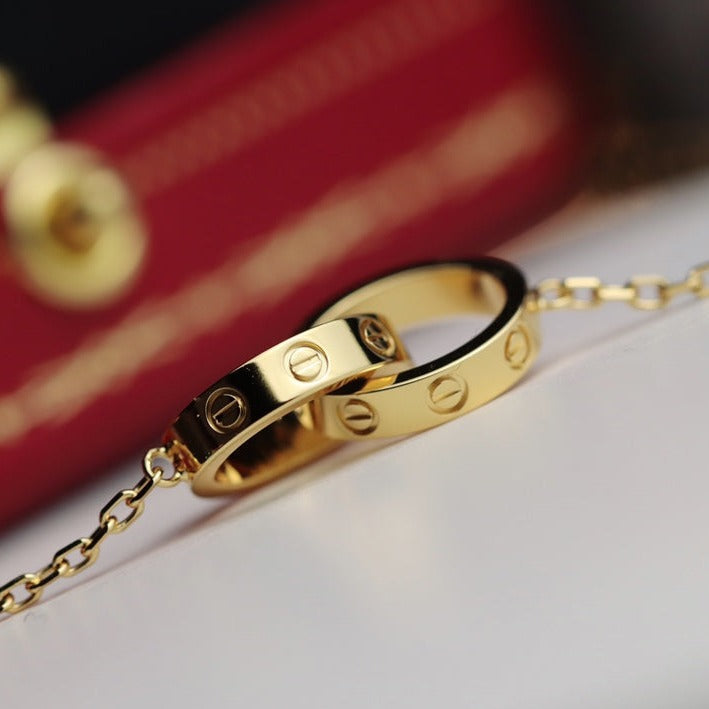 [Vicky]LOVE NECKLACE DOUBLE RING GOLD