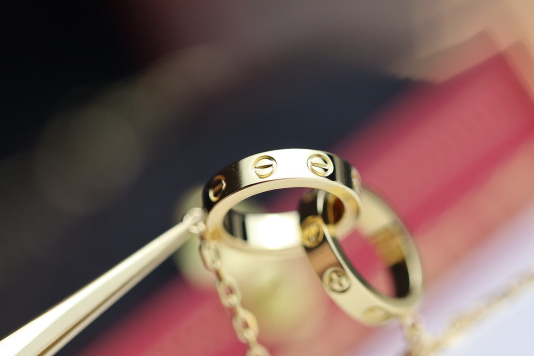 [Vicky]LOVE NECKLACE DOUBLE RING GOLD