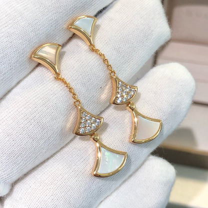 [Vicky]DREAM EARRINGS 3 MOTIFS DIAMOND MOP PINK GOLD