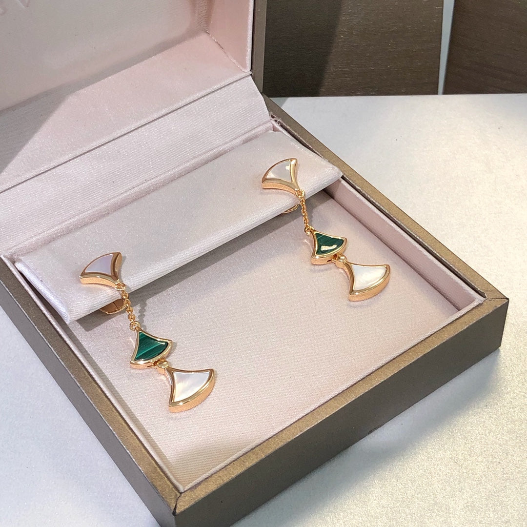 [Vicky]DREAM EARRINGS 3 MOTIFS MALACHITE MOP PINK GOLD