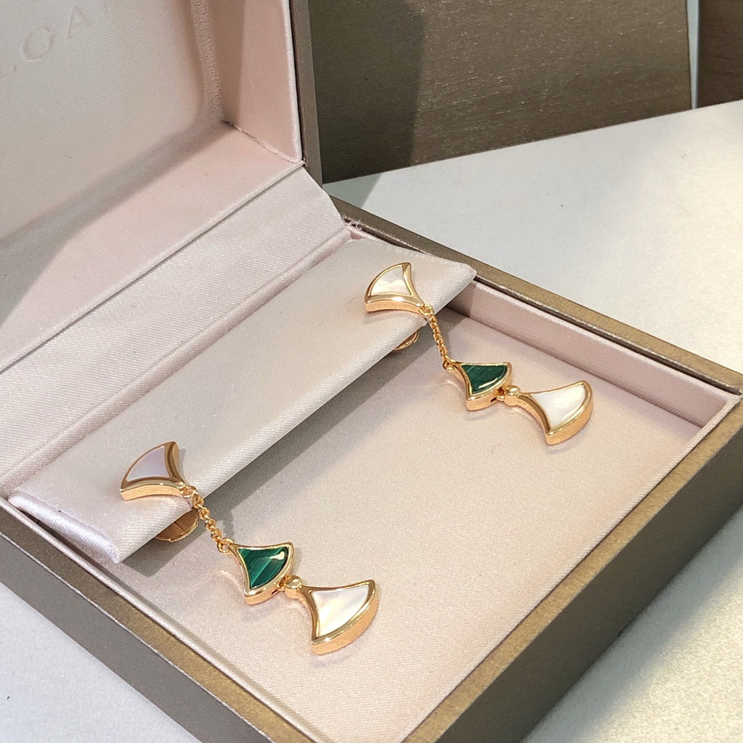 [Vicky]DREAM EARRINGS 3 MOTIFS MALACHITE MOP PINK GOLD