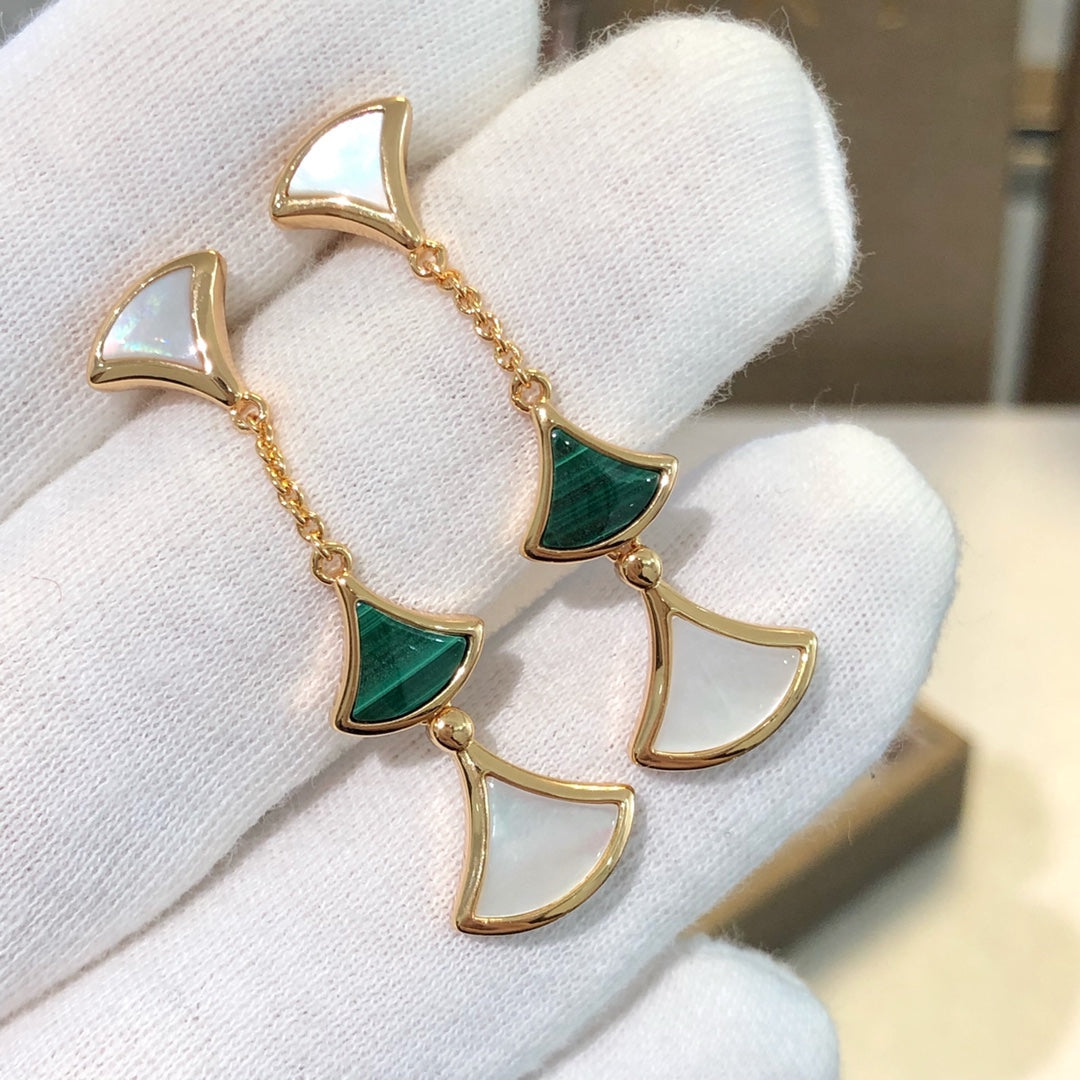 [Vicky]DREAM EARRINGS 3 MOTIFS MALACHITE MOP PINK GOLD