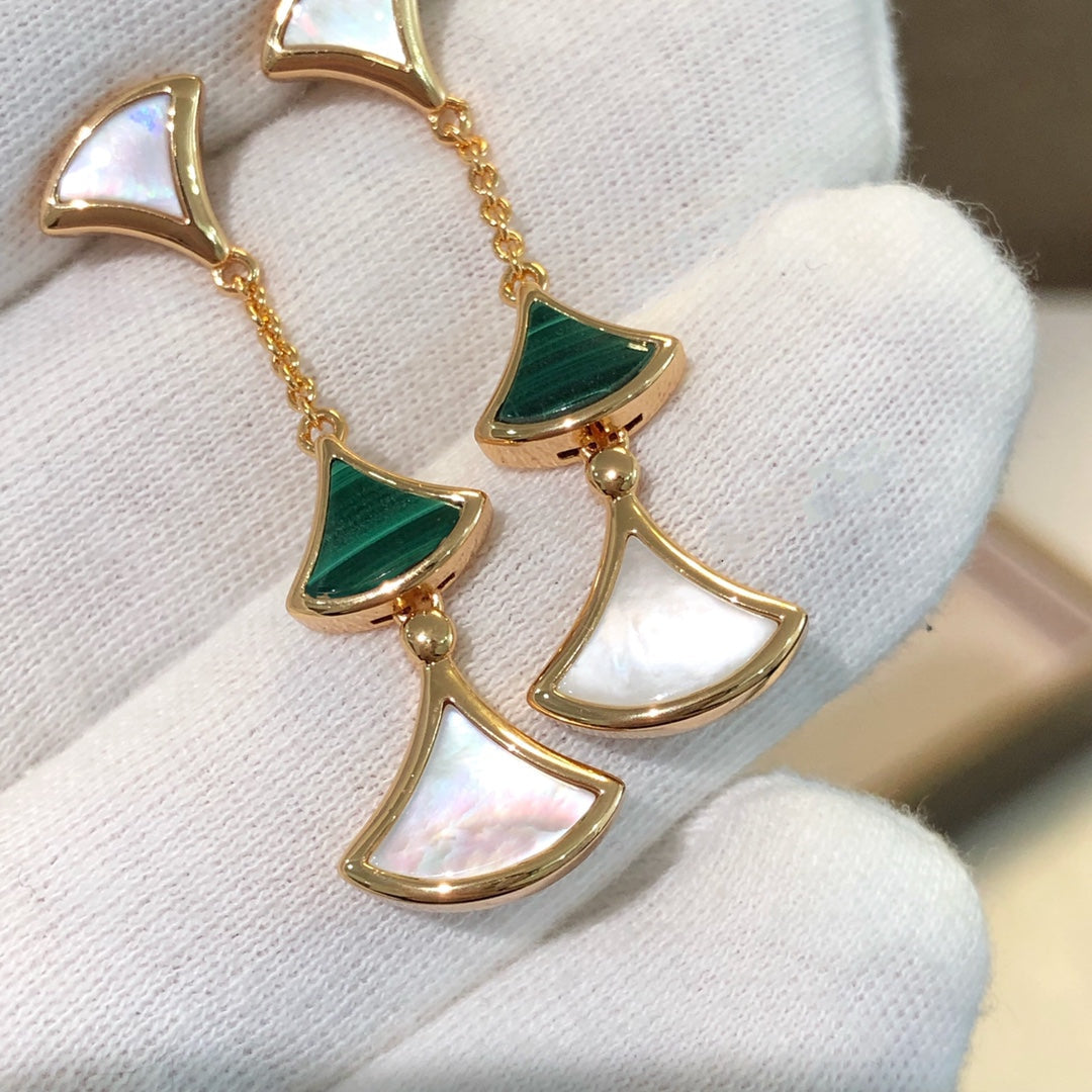 [Vicky]DREAM EARRINGS 3 MOTIFS MALACHITE MOP PINK GOLD