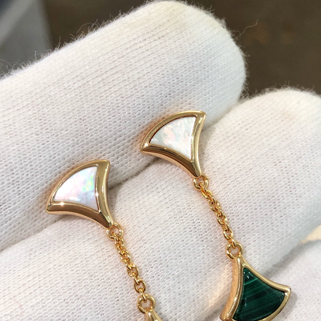 [Vicky]DREAM EARRINGS 3 MOTIFS MALACHITE MOP PINK GOLD