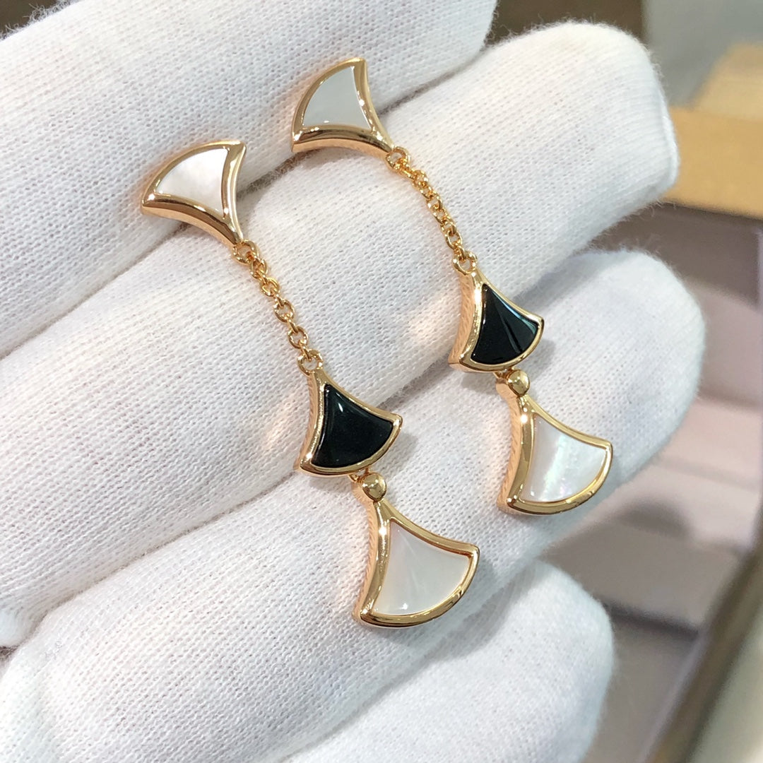 [Vicky]DREAM EARRINGS 3 MOTIFS ONYX MOP PINK GOLD