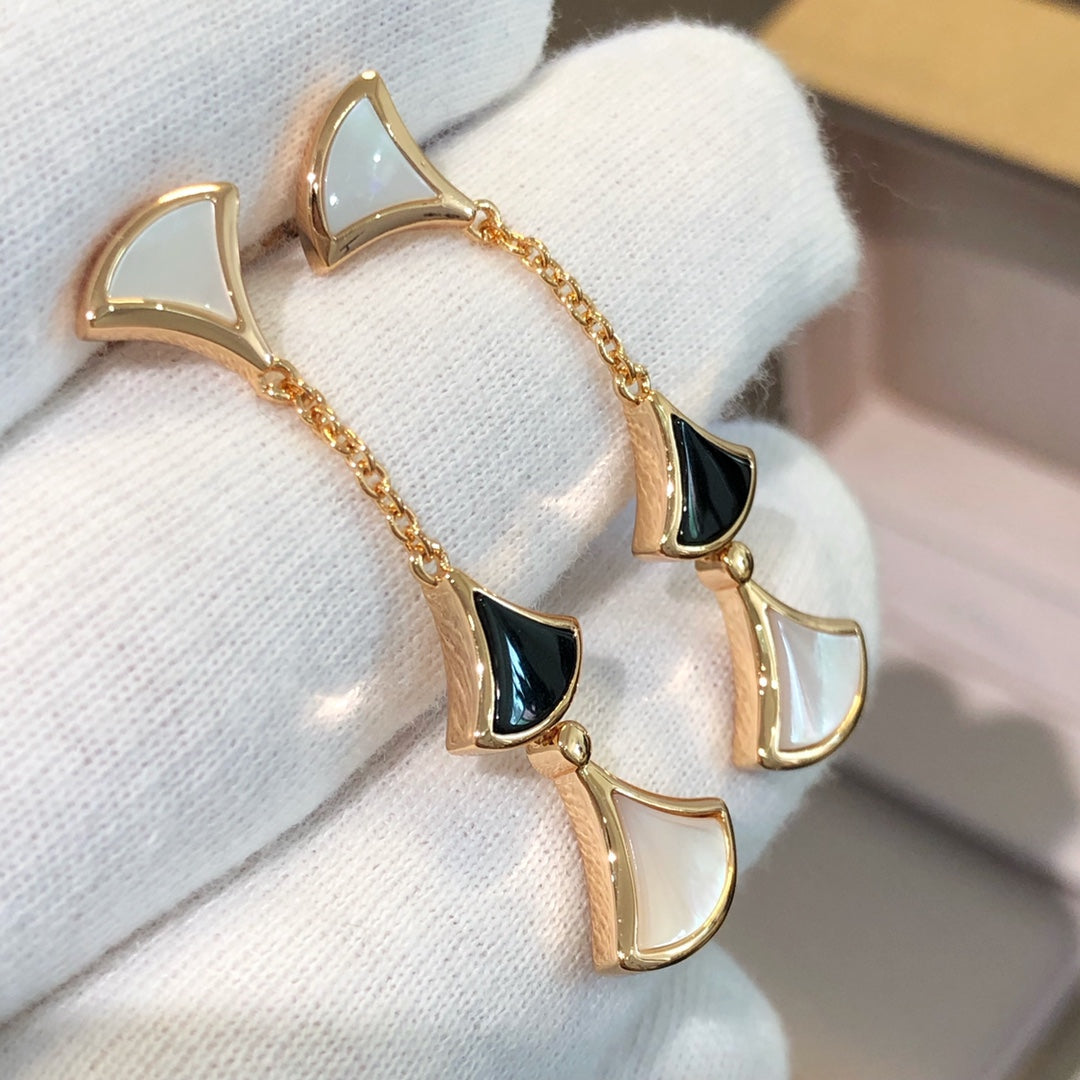 [Vicky]DREAM EARRINGS 3 MOTIFS ONYX MOP PINK GOLD