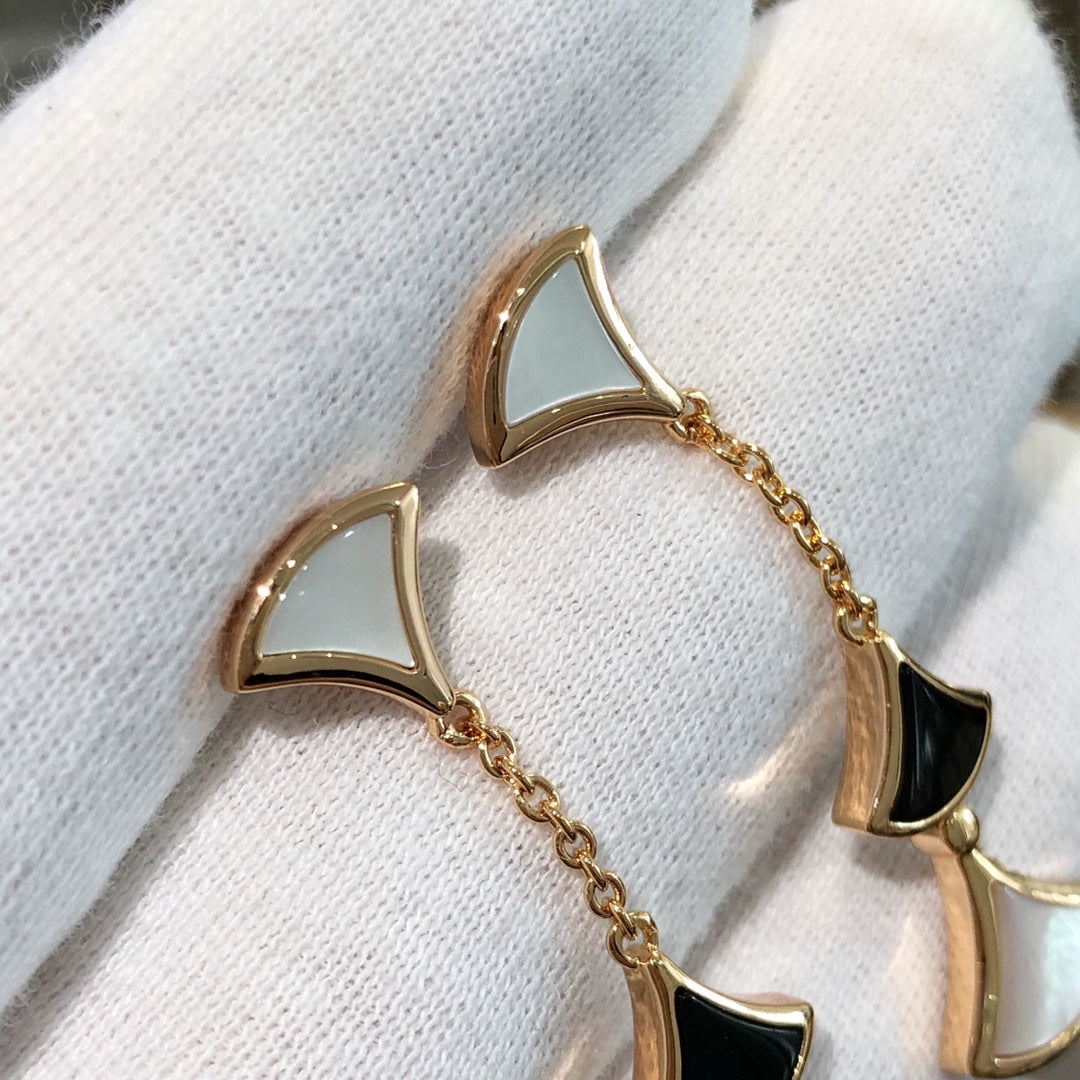 [Vicky]DREAM EARRINGS 3 MOTIFS ONYX MOP PINK GOLD