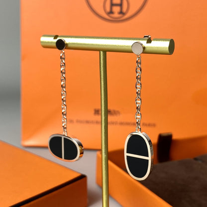 [Vicky]CHAINE VERSO BLACK CERAMIC EARRINGS