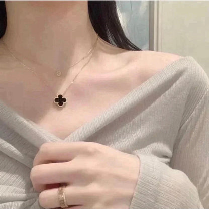 [Vicky]CLOVER 15MM BLACK ONYX SINGLE FLOWER NECKLACE