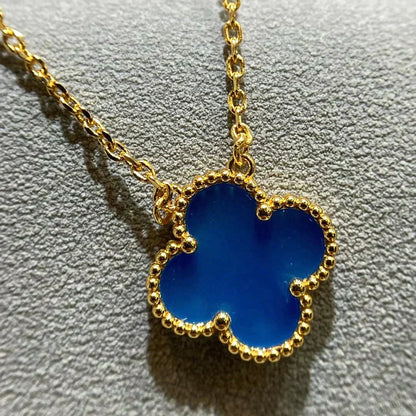 [Vicky]CLOVER 15MM BLUE AGATE NECKLACE