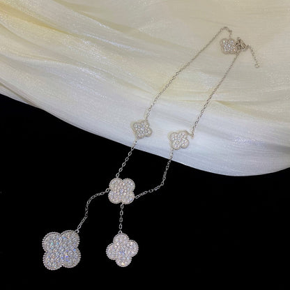 [Vicky]CLOVER 5 MOTIFS SILVER DIAMONDS NECKLACE