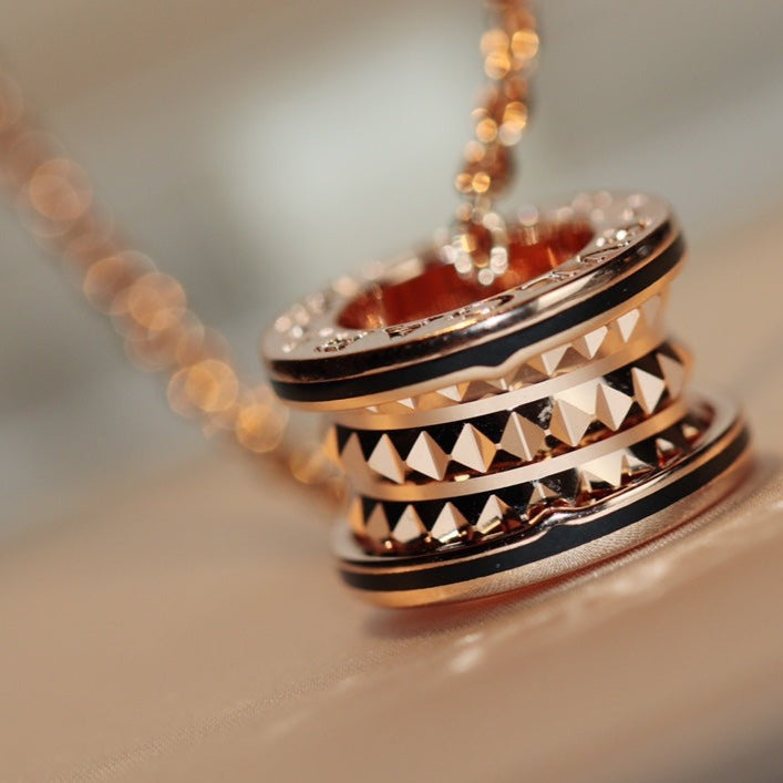 [Vicky]ZERO 1 ROCK PEDANT PINK GOLD BLACK NECKLACE