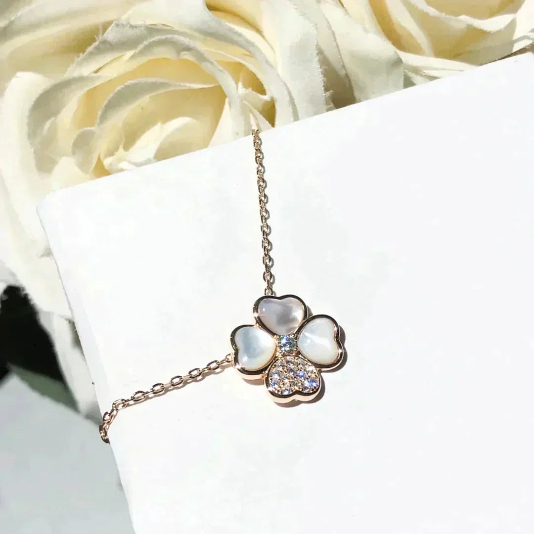 [Vicky]CLOVER MOP DIAMOND ROSE GOLD NECKLACE