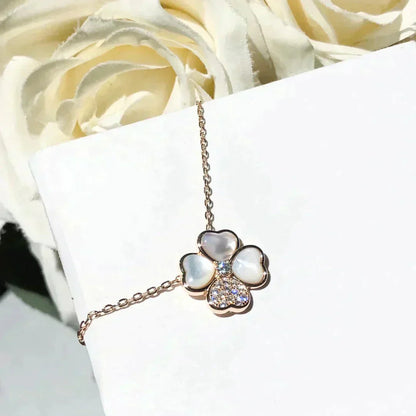 [Vicky]CLOVER MOP DIAMOND ROSE GOLD NECKLACE