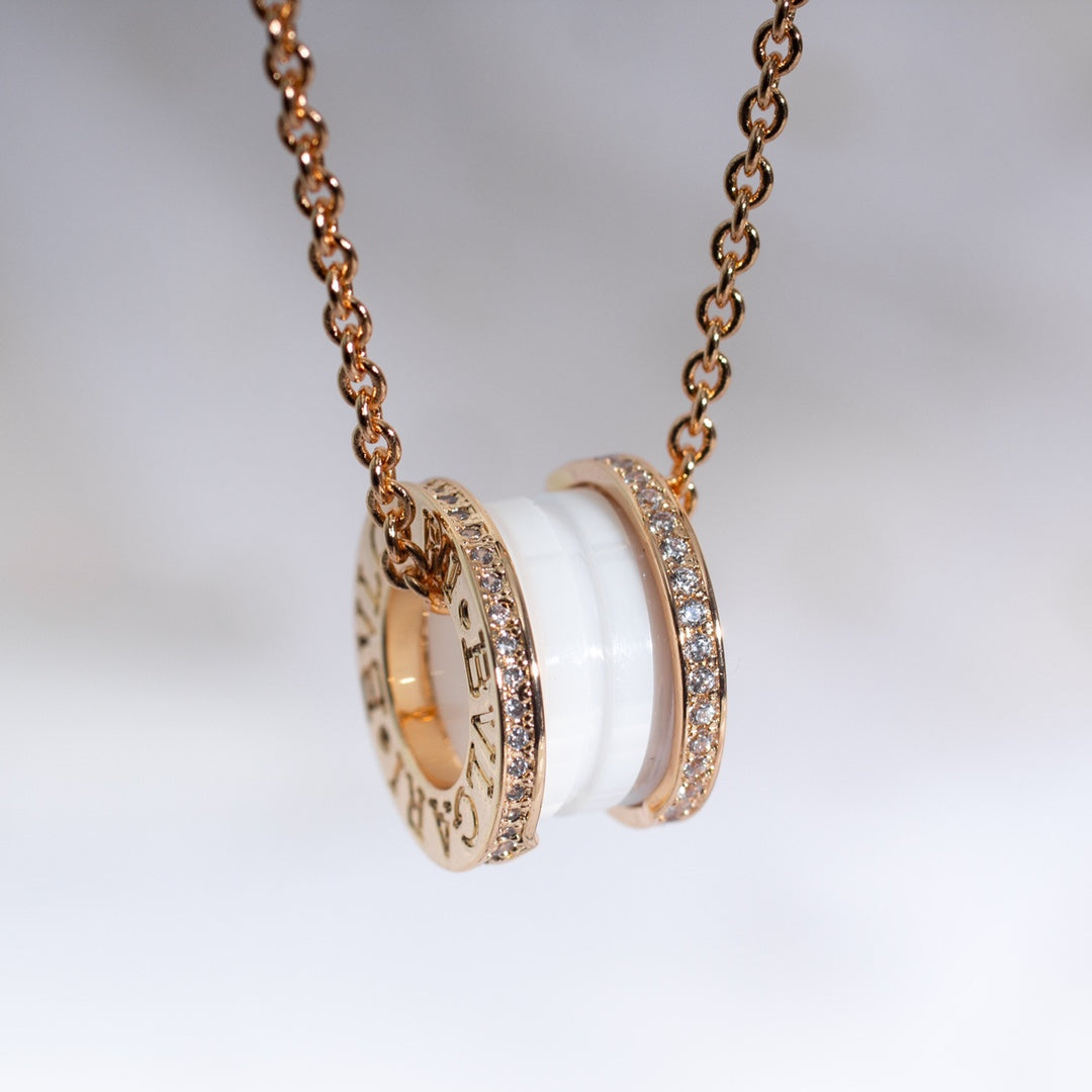 [Vicky]ZERO 1 WHITE CERAMIC PINK GOLD DIAMOND NECKLACE