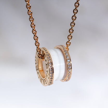[Vicky]ZERO 1 WHITE CERAMIC PINK GOLD DIAMOND NECKLACE