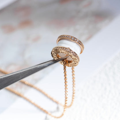 [Vicky]ZERO 1 WHITE CERAMIC PINK GOLD DIAMOND NECKLACE