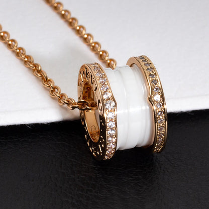 [Vicky]ZERO 1 WHITE CERAMIC PINK GOLD DIAMOND NECKLACE