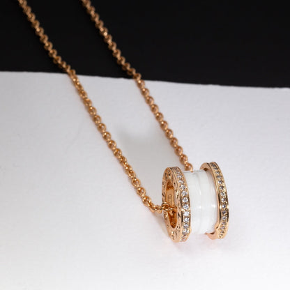 [Vicky]ZERO 1 WHITE CERAMIC PINK GOLD DIAMOND NECKLACE