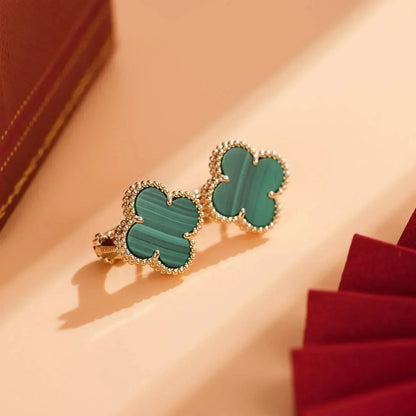 [Vicky]CLOVER MEDIUM 1 MOTIFS MALACHITE  EARRINGS
