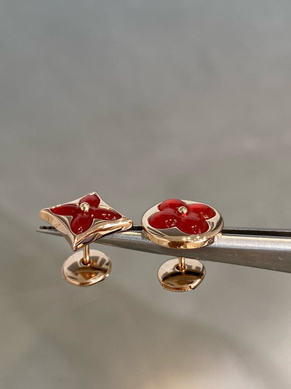 [Vicky]Ohrstecker mit Stern und Sonne, Roségold, Karneol
