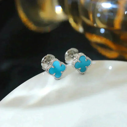 [Vicky]CLOVER MINI 9.5MM ONYX STUD EARRINGS SILVER