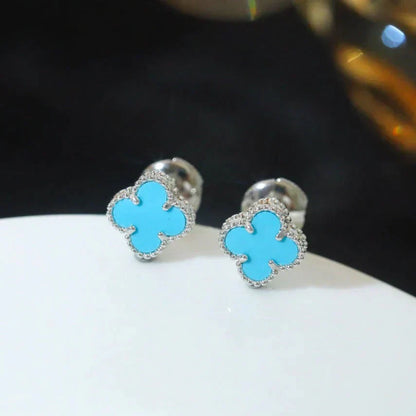 [Vicky]CLOVER MINI 9.5MM ONYX STUD EARRINGS SILVER