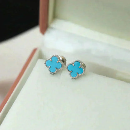 [Vicky]CLOVER MINI 9.5MM ONYX STUD EARRINGS SILVER