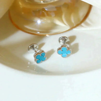 [Vicky]CLOVER MINI 9.5MM ONYX STUD EARRINGS SILVER