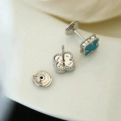[Vicky]CLOVER MINI 9.5MM ONYX STUD EARRINGS SILVER