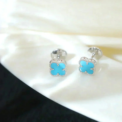 [Vicky]CLOVER MINI 9.5MM ONYX STUD EARRINGS SILVER
