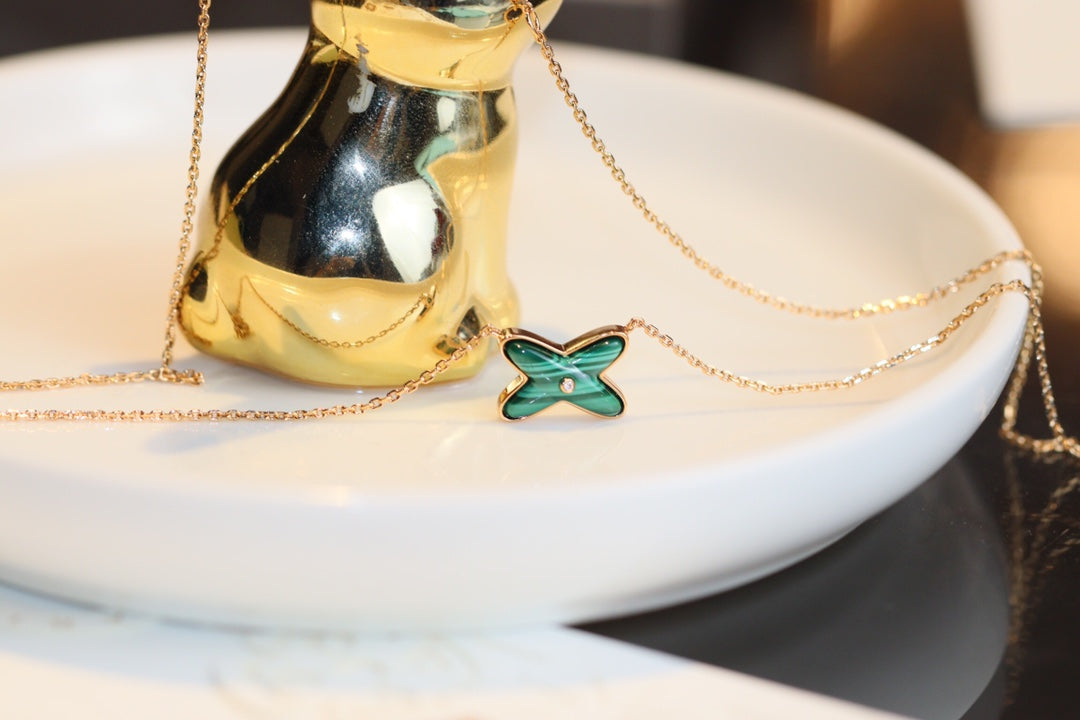 [Vicky]JEUX MALACHIT 1 DIAMANT ROTGOLD HALSKETTE