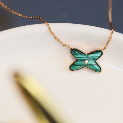[Vicky]JEUX MALACHIT 1 DIAMANT ROTGOLD HALSKETTE