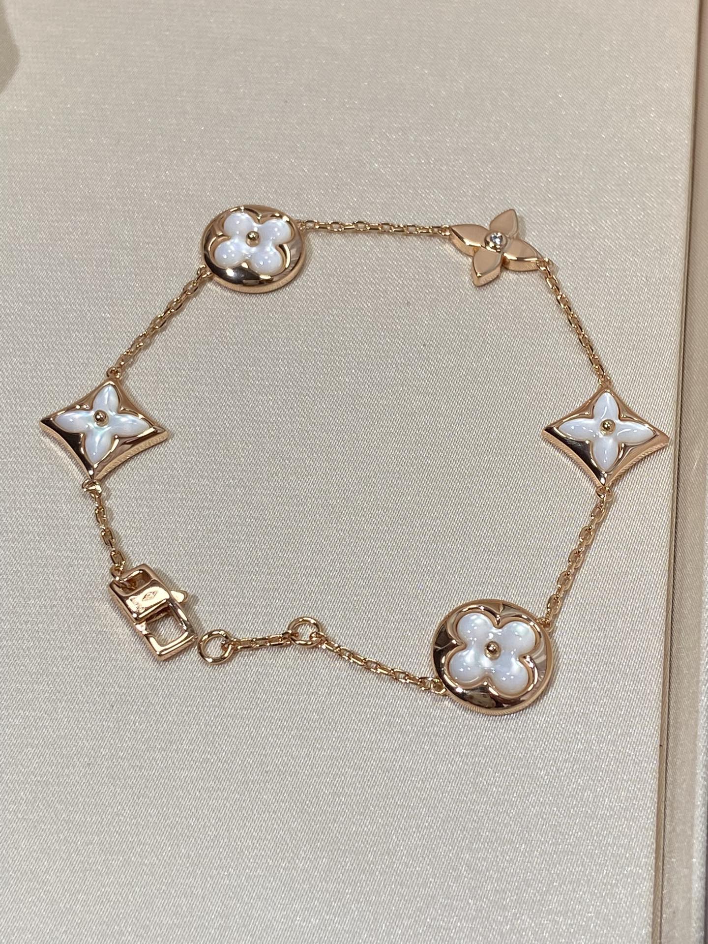 [Vicky]STAR AND SUN 5 MOTIF MOP PINK GOLD BRACELET