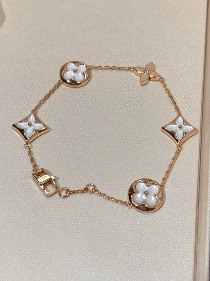 [Vicky]STAR AND SUN 5 MOTIF MOP PINK GOLD BRACELET