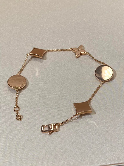 [Vicky]STAR AND SUN 5 MOTIF MOP PINK GOLD BRACELET